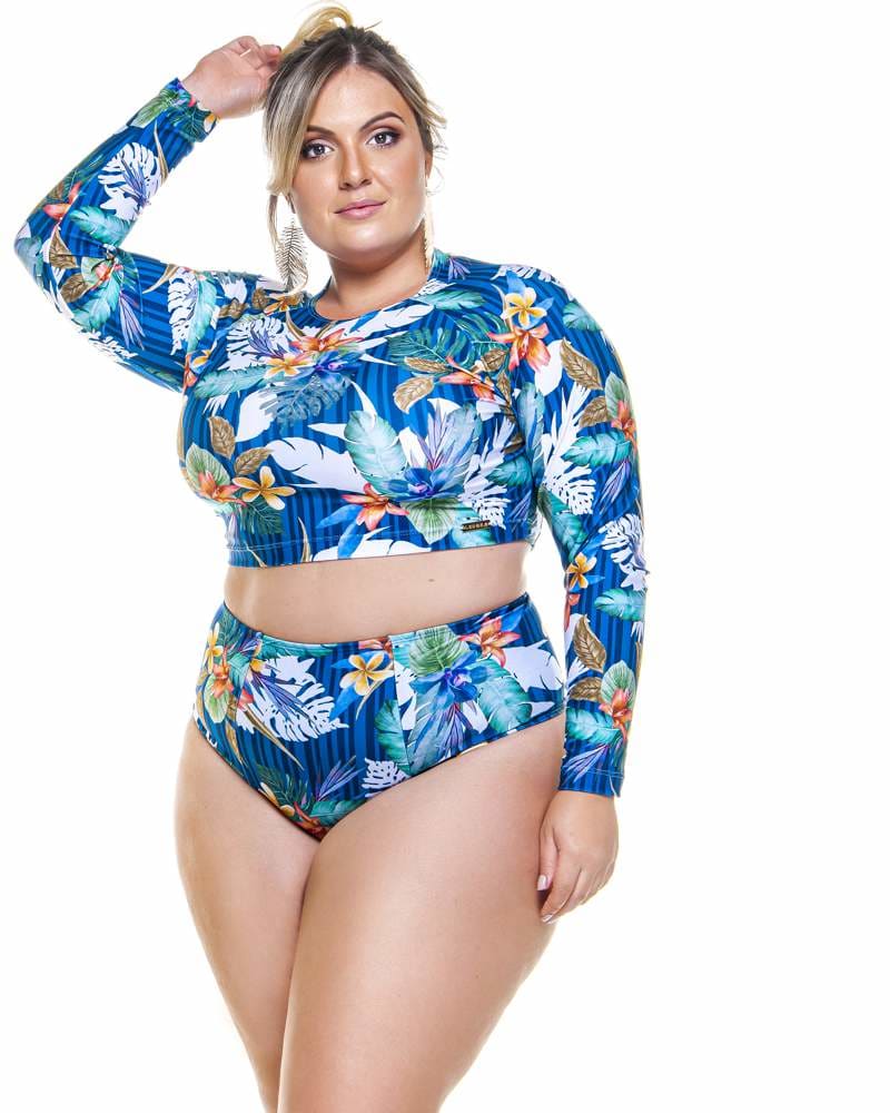 Front of a model wearing a size 16 High Waisted Bikini Bottom in Fiori by Lehona. | dia_product_style_image_id:267375